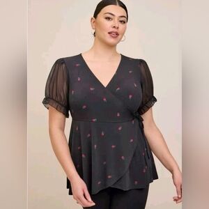 Torrid Black Sheer Sleeve Floral Blouse